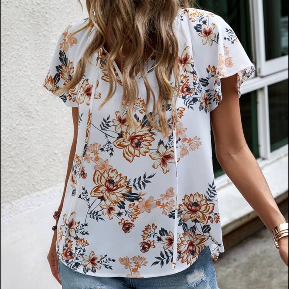 Floral Print Butterfly Sleeve Cottagecore Top Blouse Shirt - Picture 3 of 4